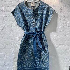 SEA New York Patterned Denim Tie-Waist Dress XS